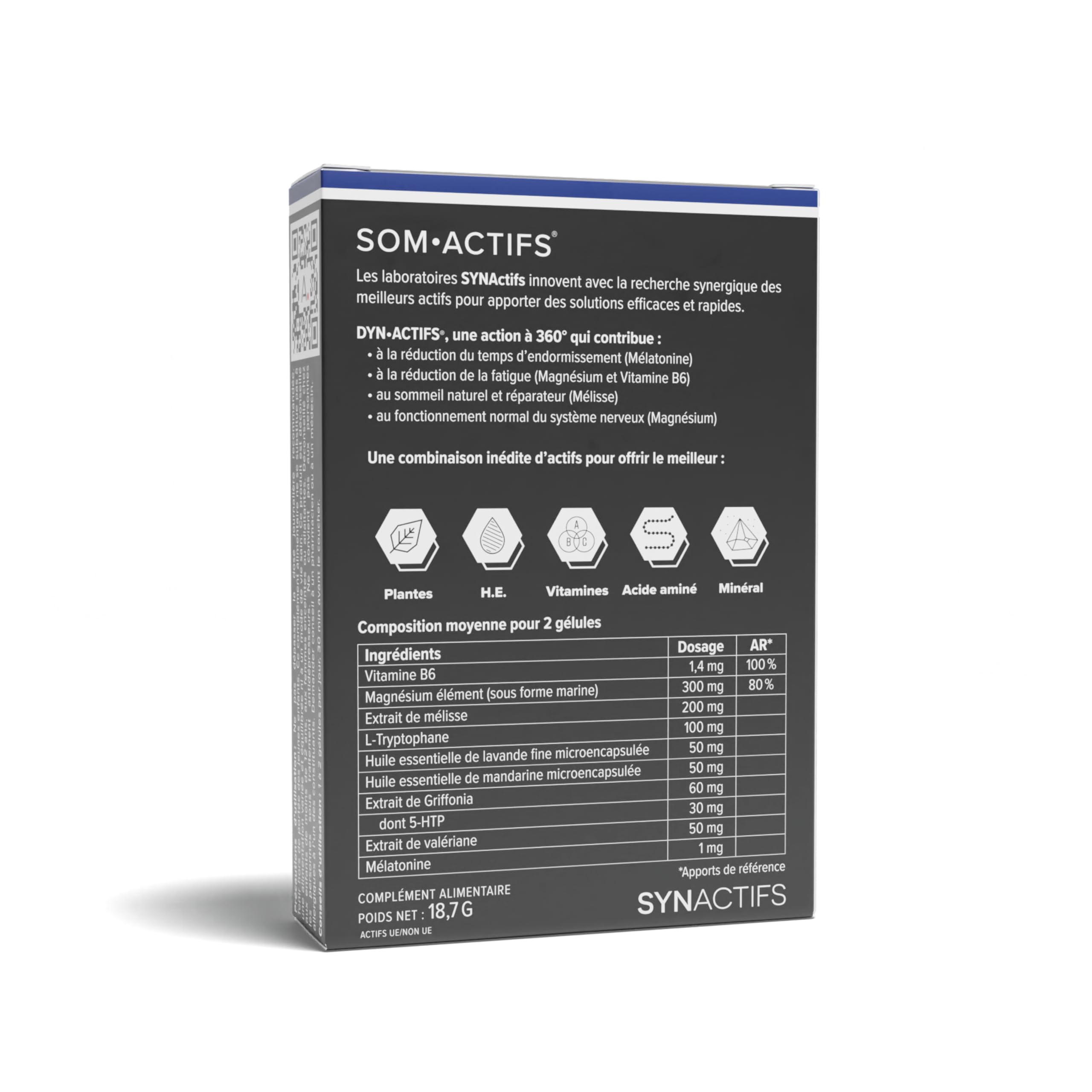 ARAGAN Synactifs Lot de 2 Somactifs - Complément Alimentaire Sommeil Adulte - Mélatonine, Mélisse, Valériane, Huiles essentielles, Magnésium - 60 gélules- 15 jours à 1 mois de prise Fabriqué en France