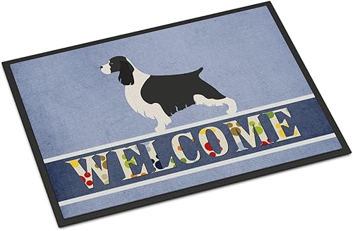 Caroline's Treasures BB8273JMAT - Tapete de bienvenida con Springer Spaniel inglés, 24 x 36 pulgadas, color azul, para interiores y exteriores, para