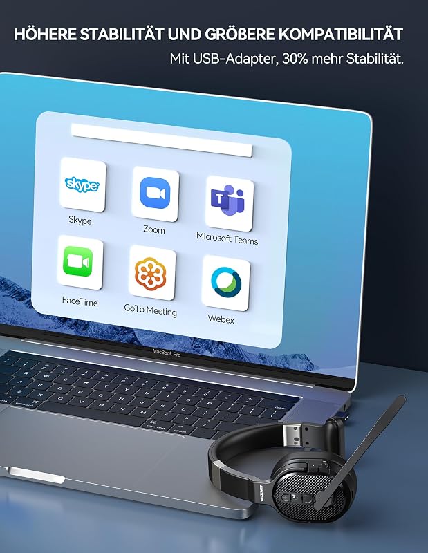 TECKNET Bluetooth Headset Mikrofonnal és USB Adapterrel, Zajszűrés, 70 Óra Beszélgetési Idő