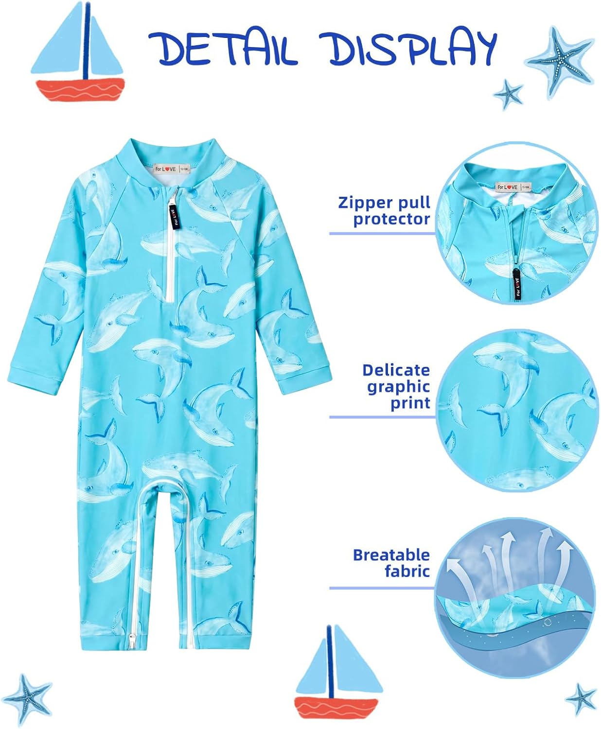 weVSwe Baby Toddler UPF 50+ Sun Protection Rash Guard Long Sleeve Swimsuit with Crotch Zipper