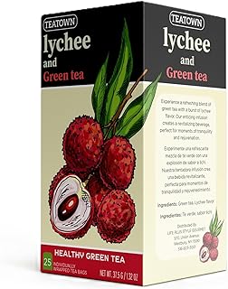 Premium Lychee Green Tea 25 Individually Wrapped Teabags - Single Origin Ceylon Antioxidant Rich Herbal Bags Full Bodied Aromatic Fruit Flavor Keto Diabetic Friendly Caffeinated