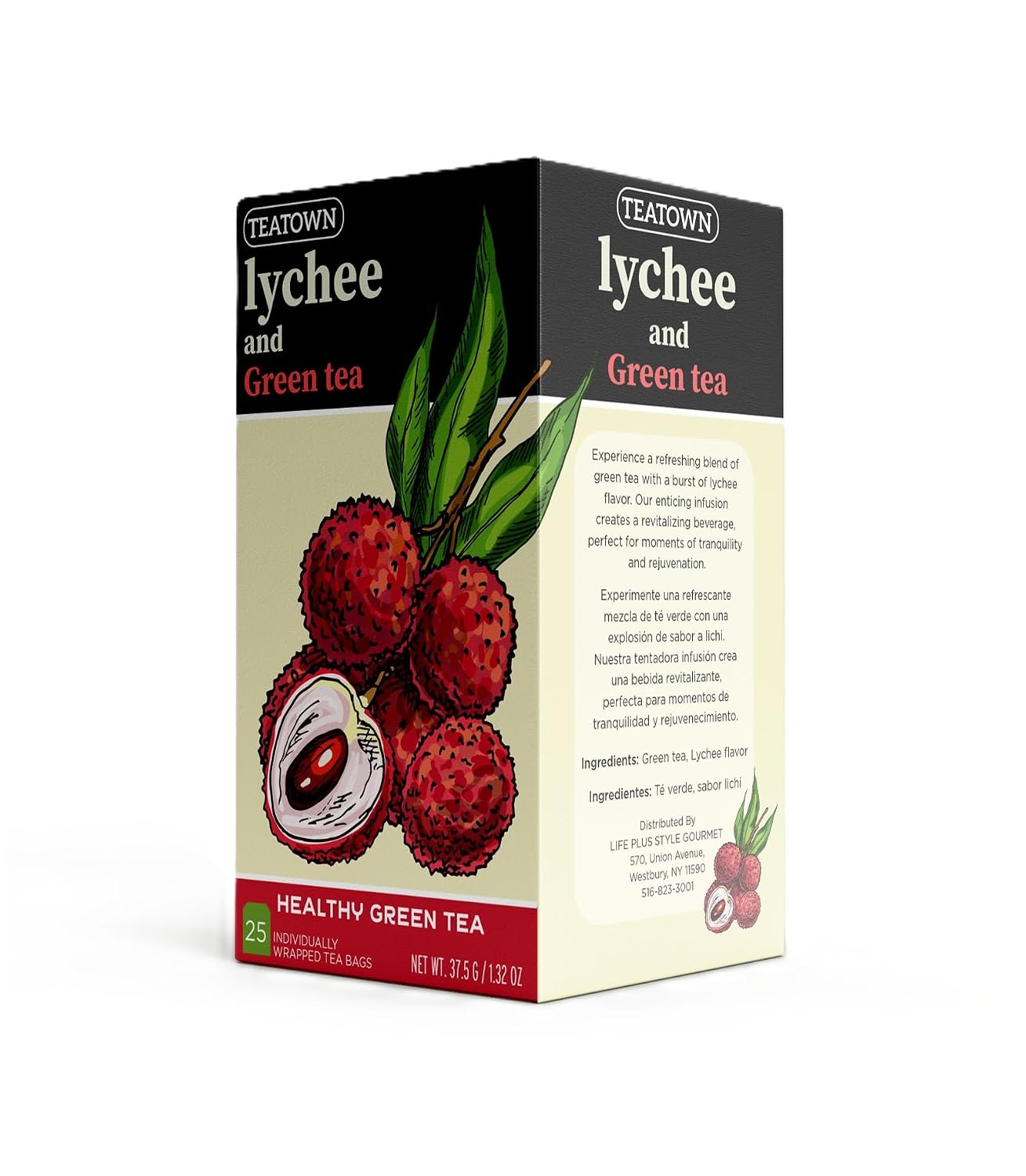 Premium Lychee Green Tea 25 Individually Wrapped Teabags - Single Origin Ceylon Antioxidant Rich Herbal Bags Full Bodied Aromatic Fruit Flavor Keto Diabetic Friendly Caffeinated