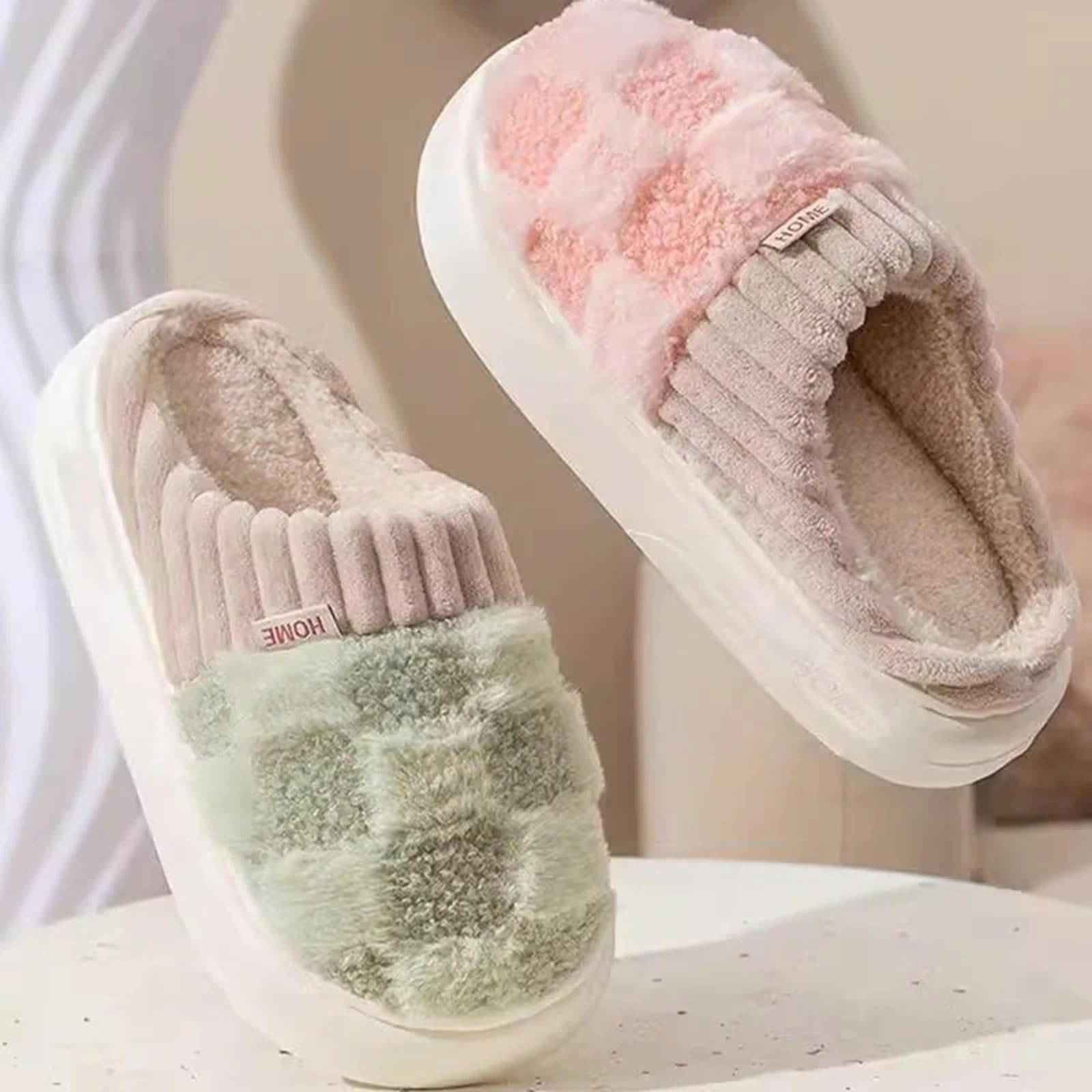 Pantofole Slifori di Cotone Spesse per Uomini per Usura All'aperto Inverno per Casa Interno Usi Anti -Slip E Pantofole Calde per Le Donne-bianco-38-39