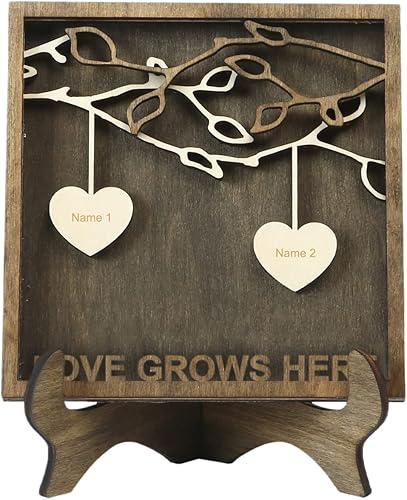 Vista 188 de Árbol genealógico con etiqueta de corazón, placas de madera grabadas personalizadas, regalos personalizados para madres, padres, escritorio, nombres