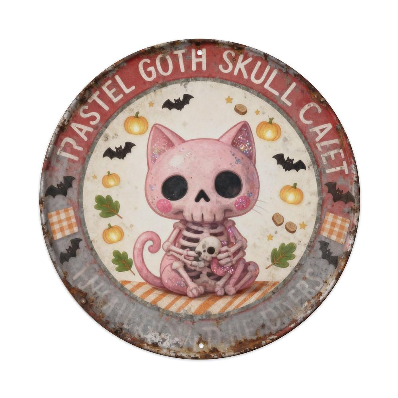 Pastel Goth Skull Cat Metal Tin Sign Plaque