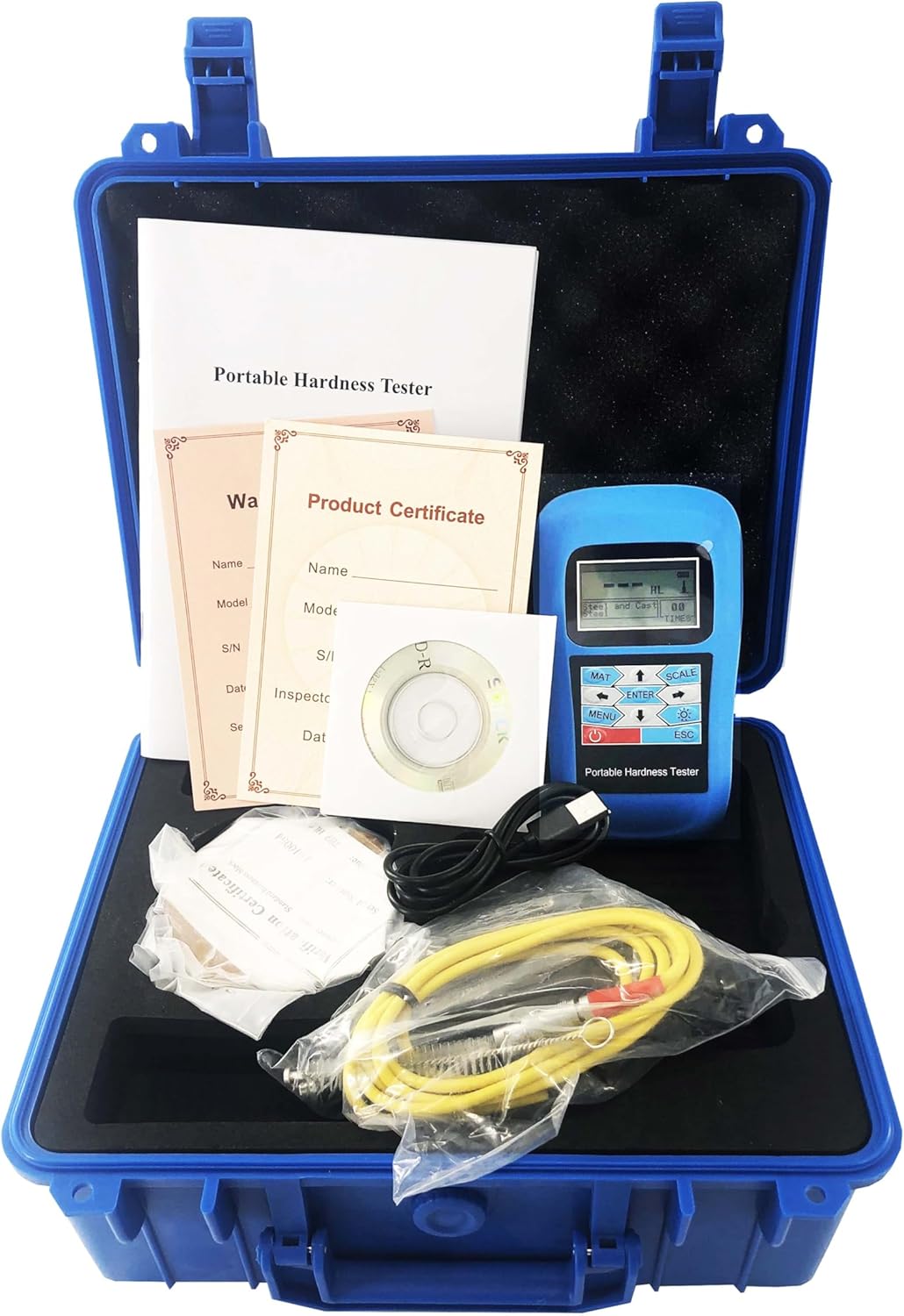 Leeb Hardness Test Equipment 170 to 960 HLD Metals Durometer for Steel Iron Bronze Copper 10 Materials With RS232 Interface Hardness Scale HL HB HRB HRC HRA HV HS Standard D Type Impact Device