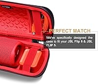Vista 8 de LTGEM - Funda compatible con JBL Flip 7/5/6/Grip Altavoz Bluetooth portátil impermeable, portátil, bolsa de almacenamiento de viaje, negro y rojo