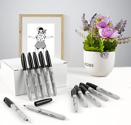 Miniatura 7 de Marcadores permanentes, 60 marcadores permanentes negros de punta ultrafina, funciona en papel, plástico, piedra, vidrio, metal