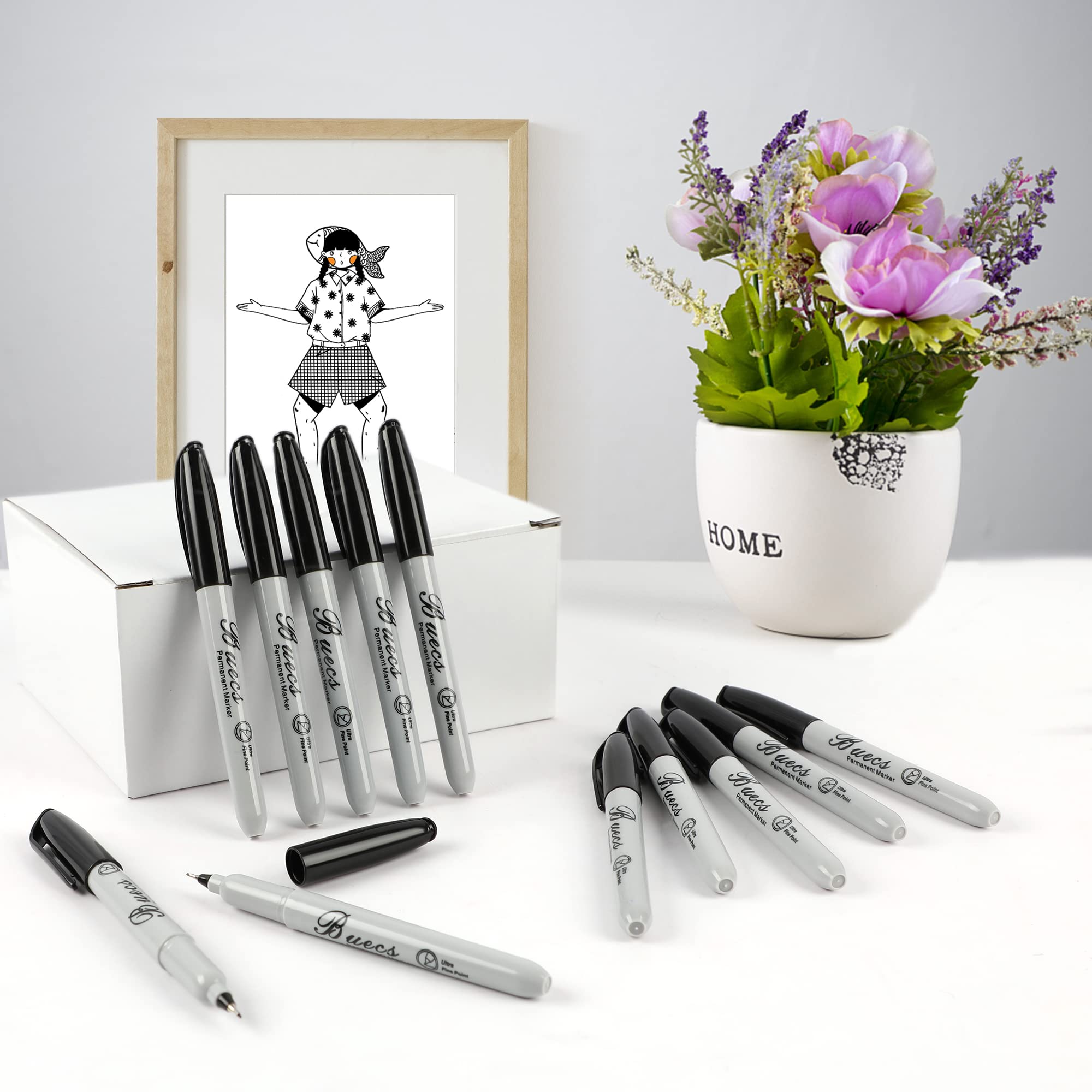 Permanent Markers 60 Count Ultra Fine Point Black Permanent Markers Works on paper Plastic Stone Glass Metal — view 7