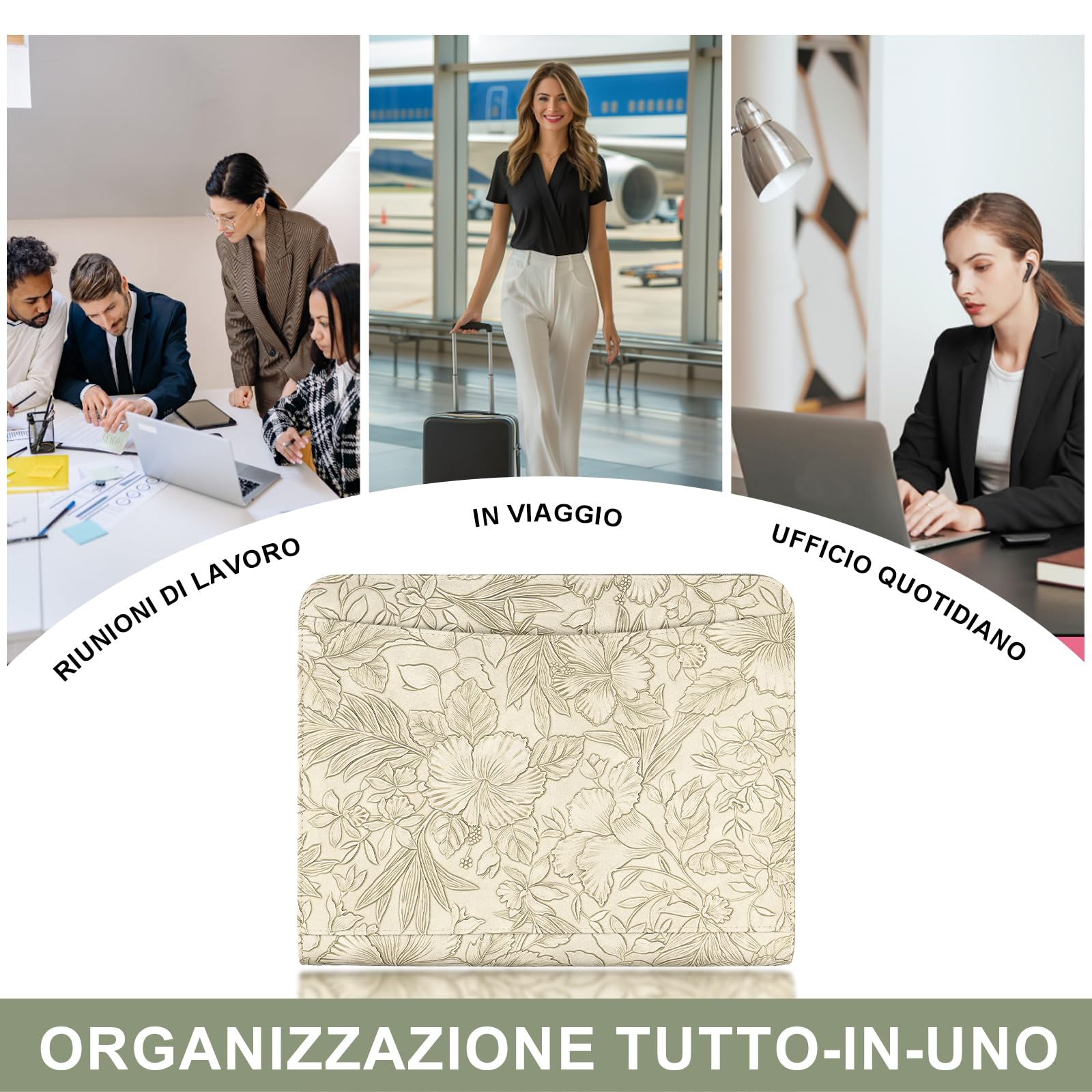 Leathario Cartella Portadocumenti A4 con 10 Fogli Trasparenti, 3 Blocchi per Scrivere, Raccoglitore ad Anelli, Faldoni con Zip