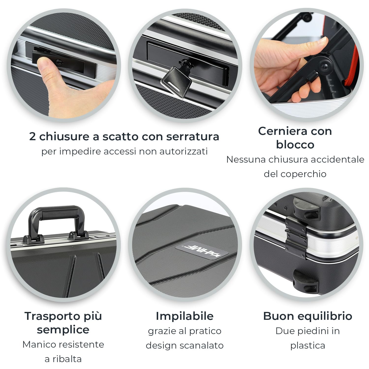 HMF 15601-02 Valigetta per attrezzi vuota, cassetta per attrezzi grande in plastica ABS, 47 x 40 x 22 cm