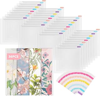36 PCS Scrapbook Paper Storage Organizer with 60 Sticky Index Tabs, 12x12 Inch Clear PP Scrapbook Paper Storage Organizers for Cardstock, Vinyl Paper, File and Photos