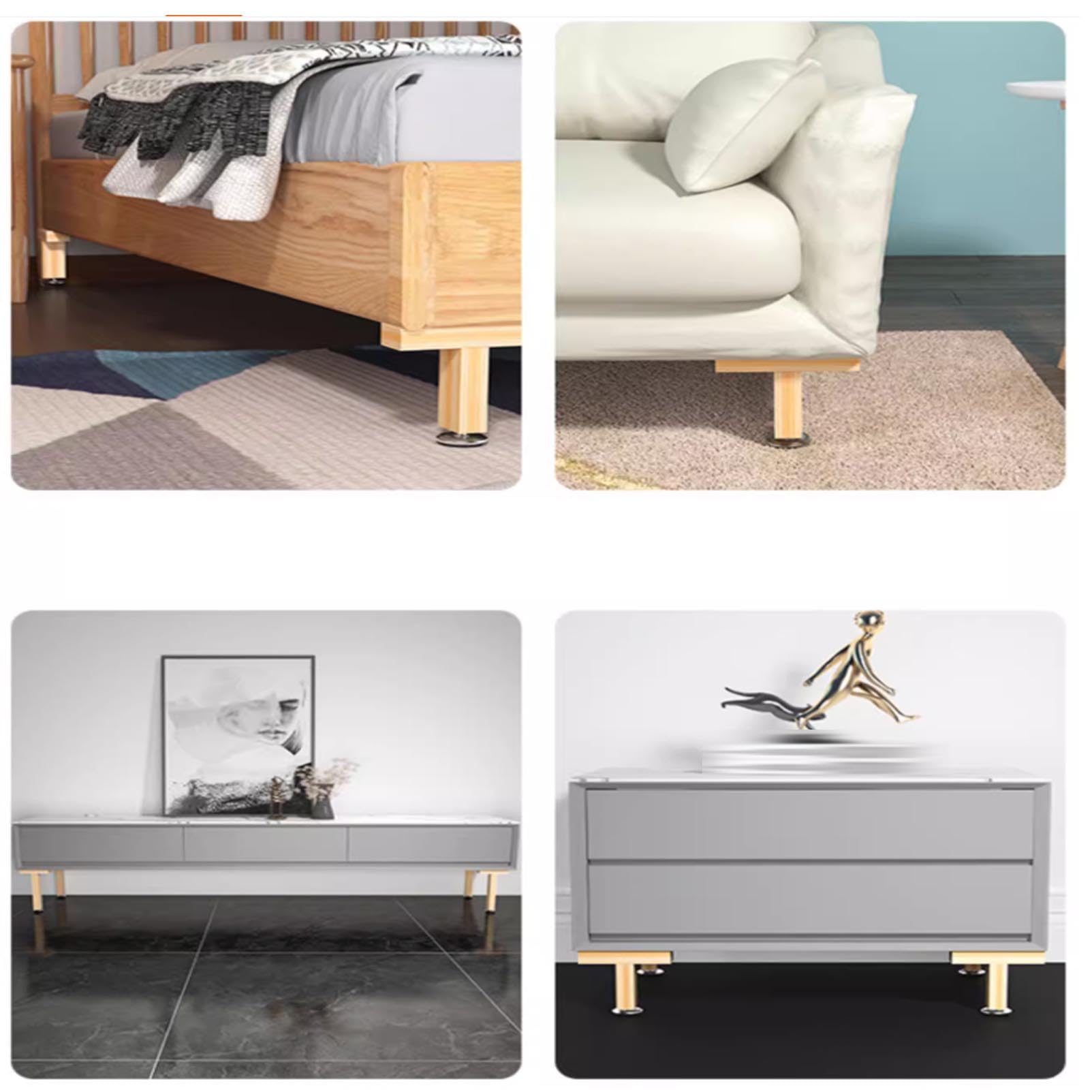 Gambe regolabili in legno – Confezione da 4 gambe in pelliccia per rete a doghe, piedi di supporto per mobili fai da te, gambe di ricambio (8-10 cm) – & accessori da letto eleganti