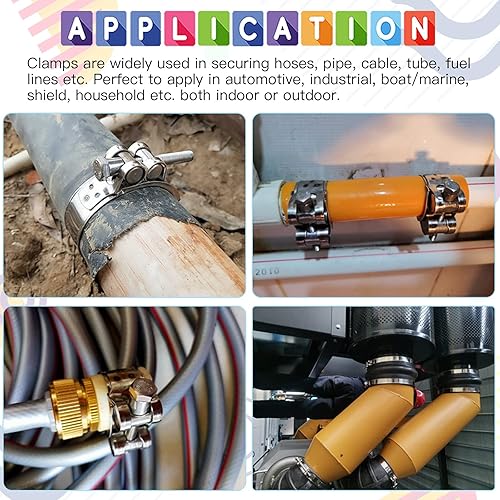 Miniatura 7 de Glarks 4 abrazaderas de manguera con perno en T de 1.890-2.008 in, acero inoxidable 304, abrazaderas de tubo ajustables para manguera de rango de