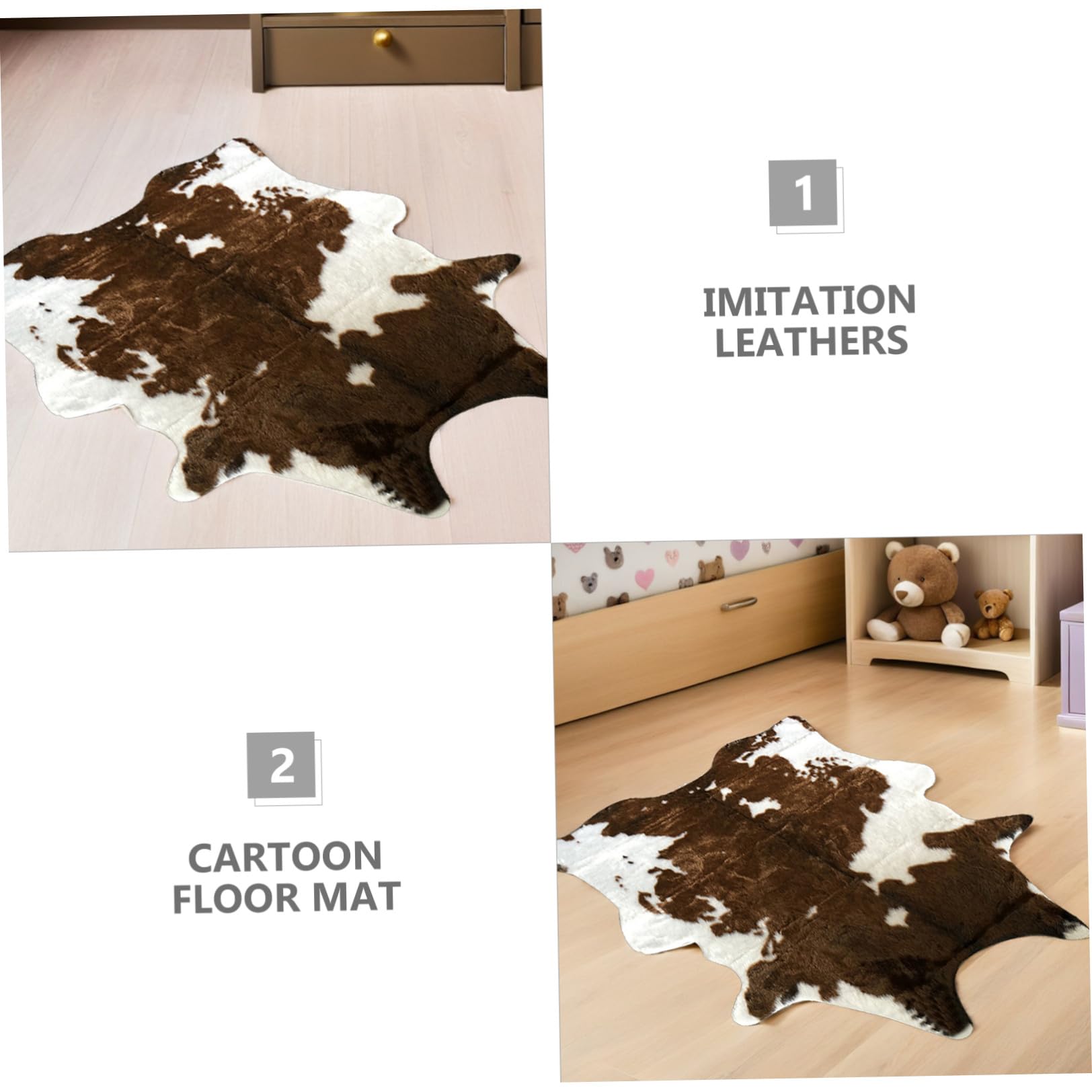 BESTOYARD Tappeto Riutilizzabile e Lavabile in Pelle Sintetica, Morbido e Antiscivolo Stampa Mucca, Dimensioni 110X84 CM, per Camera da Letto e Zona Ragazzo Ragazza