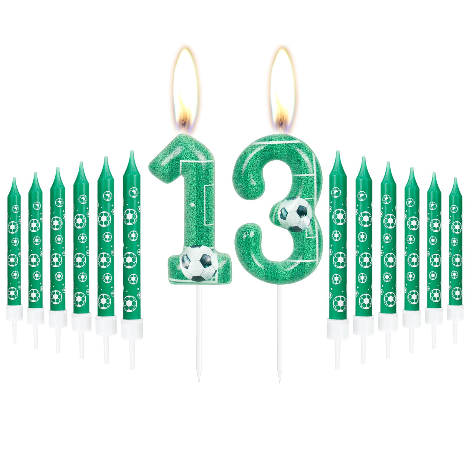 iNINGER Soccer Football 13th Birthday Candles,Theme Creative Smokeless Number 13 Birthday Cake Candles for Kids Football Fans Players Anniversary Celebrations Supplies,Boys Cute Birthday Candles