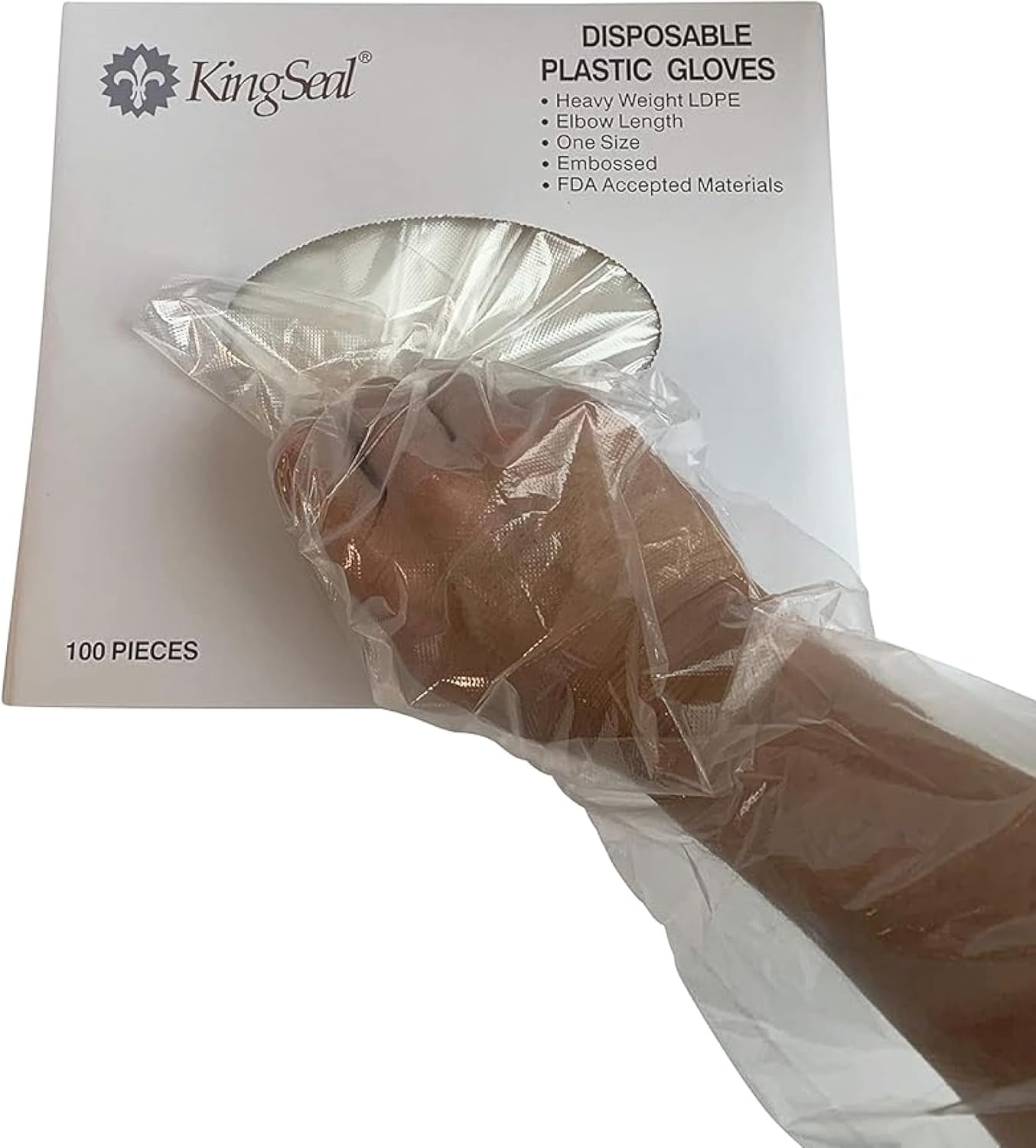 KingSeal Poly Elbow Length Disposable Gloves, 21 inch Length, Embossed, OSFM