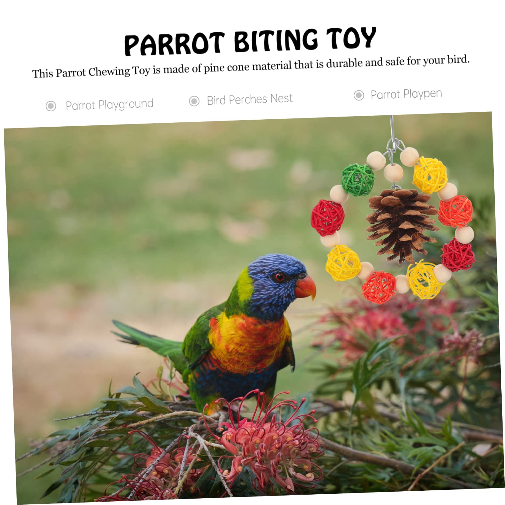 POPETPOP 3pièces Jouet à Mâcher pour Oiseaux Cone De Pin Et Boule Rotin Jouet Amusant Et Sûr pour Perroquets Et Oiseaux Accessoire De Cage à Suspendre