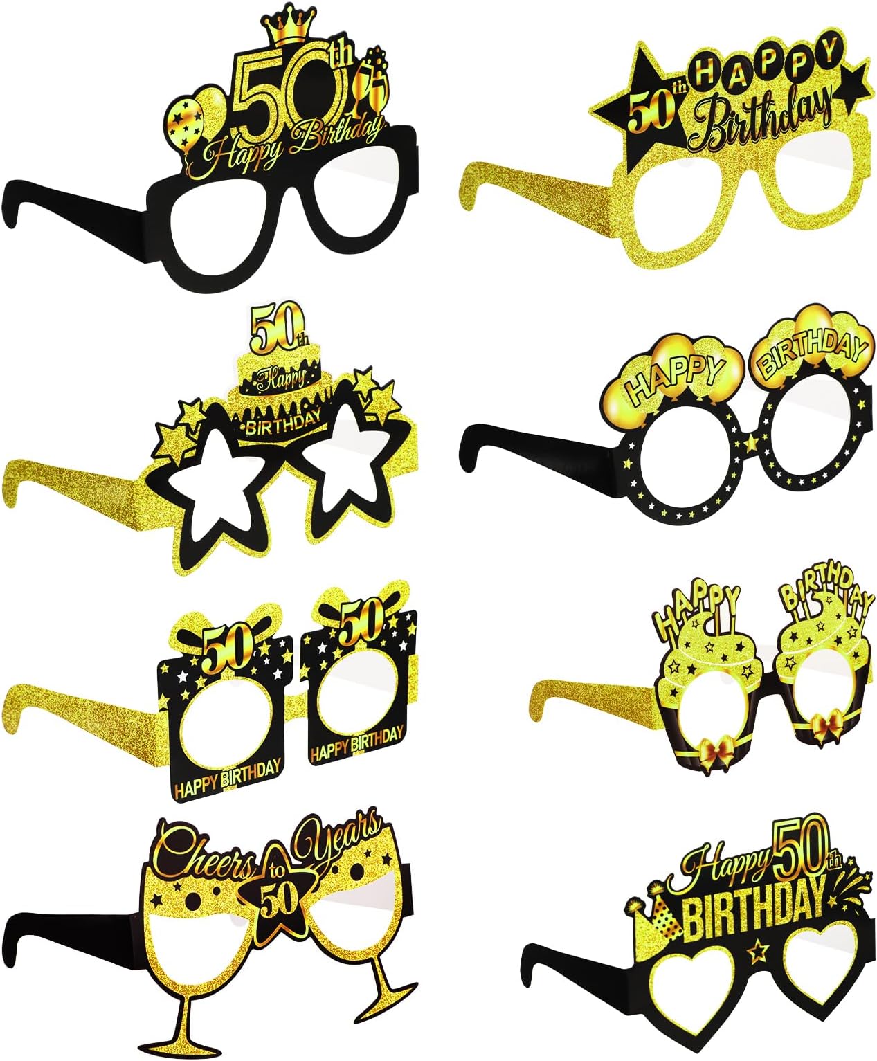 Grevosea 8 Pcs Birthday Party Eyeglasses, 50th Birthday Paper Sunglasses Decoration Happy Birthday Photo Booth Props Supplies for Her Birthday Party Girls Women Party Favors Decors Gift (50th)