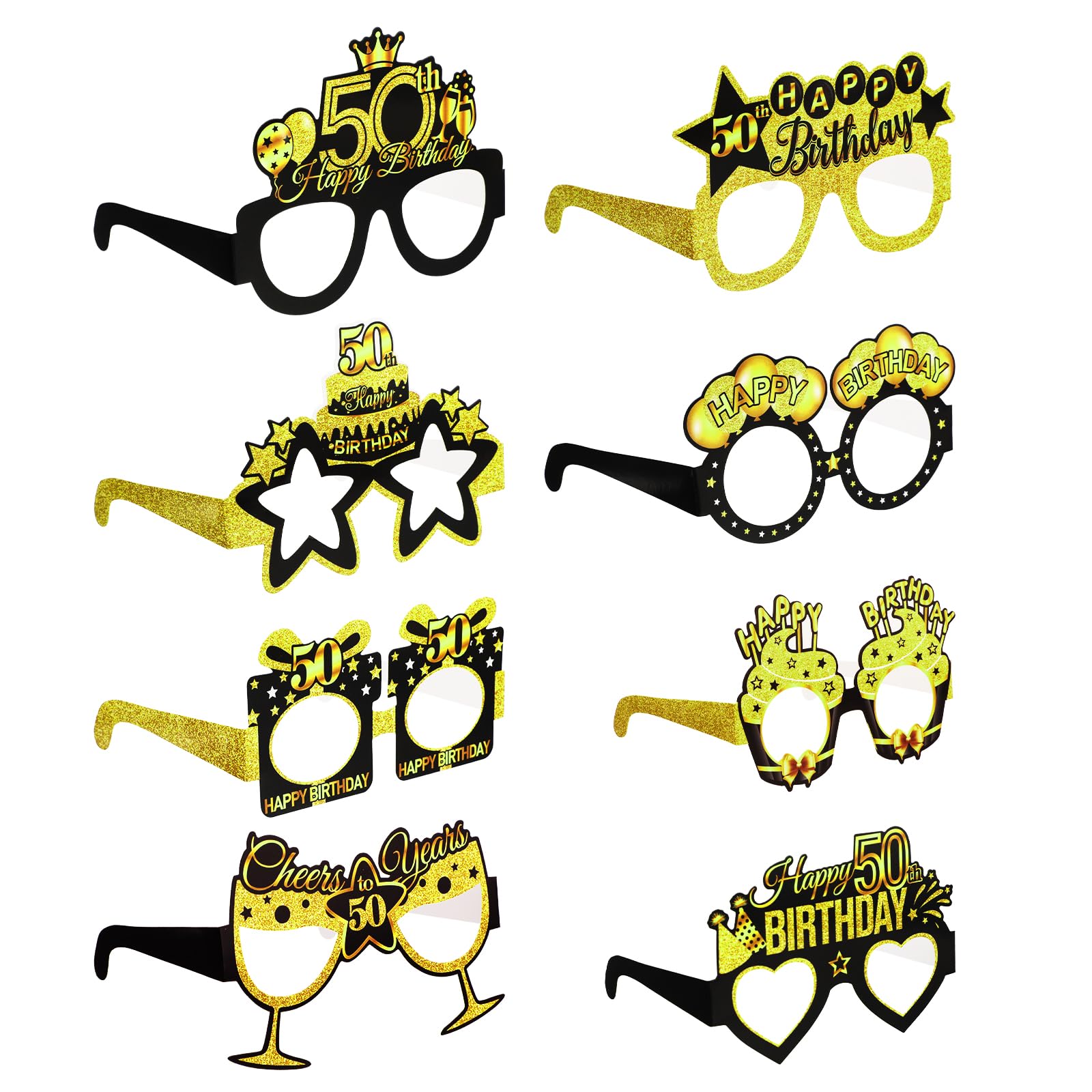 8 Pcs Birthday Party Eyeglasses, 50th Birthday Paper Sunglasses Decoration Happy Birthday Photo Booth Props Supplies for Her Birthday Party Girls Women Party Favors Decors Gift (50th)