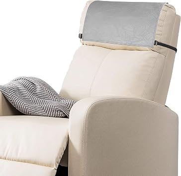 Recliner Headrest Protector-Faux Leather Headrest Covers for Recliners,Recliner Headrest Cover with Elastic Straps,Chair Headrest Covers for Recliners Protector 17 x 27 inLight Gray