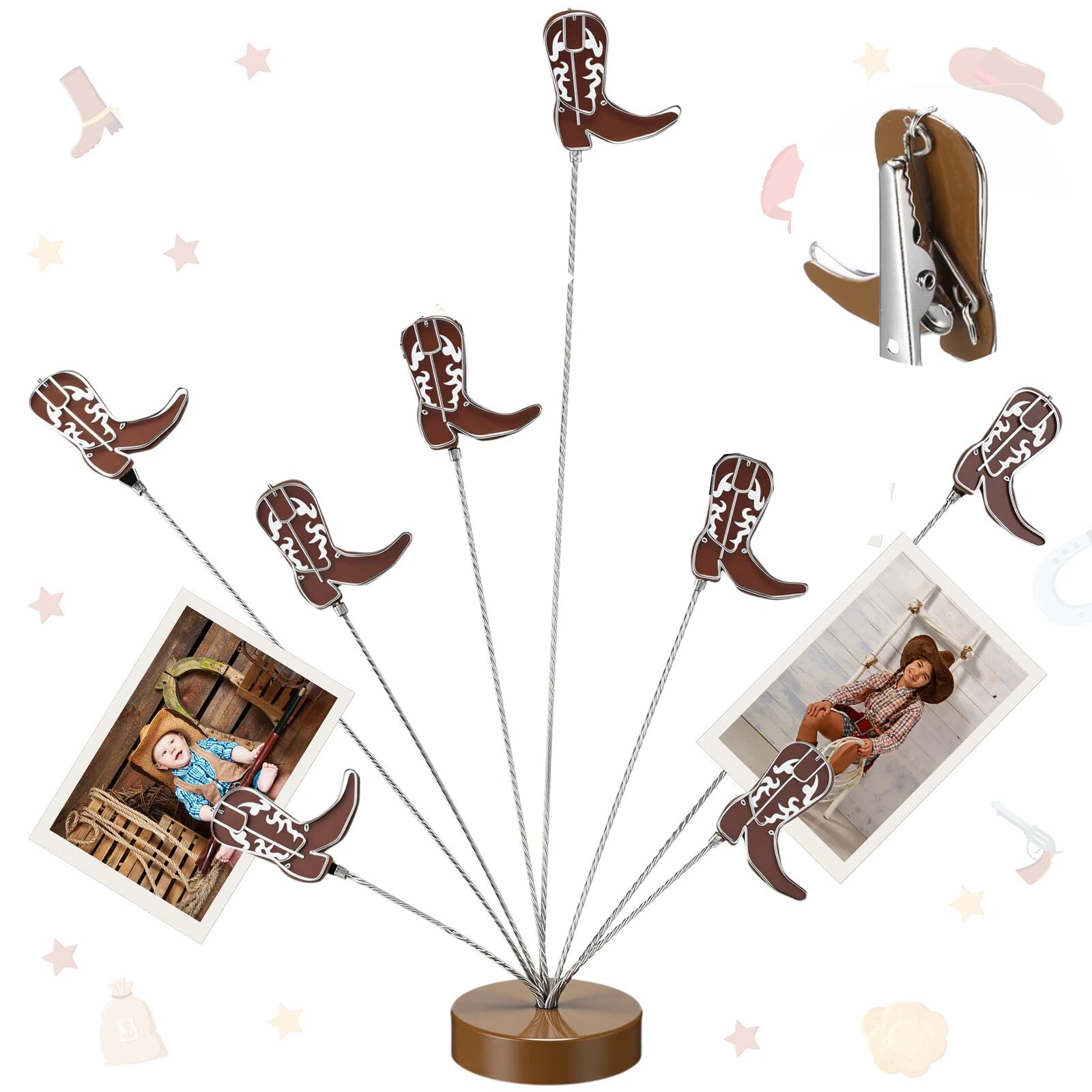 8-Branch Money Tree Gift Card Holder with Clips Cowboy Boot Centerpieces for Tables Photo Tree Picture Holders Western Decorations for Desk Christmas Memo Note Wedding Photo Display