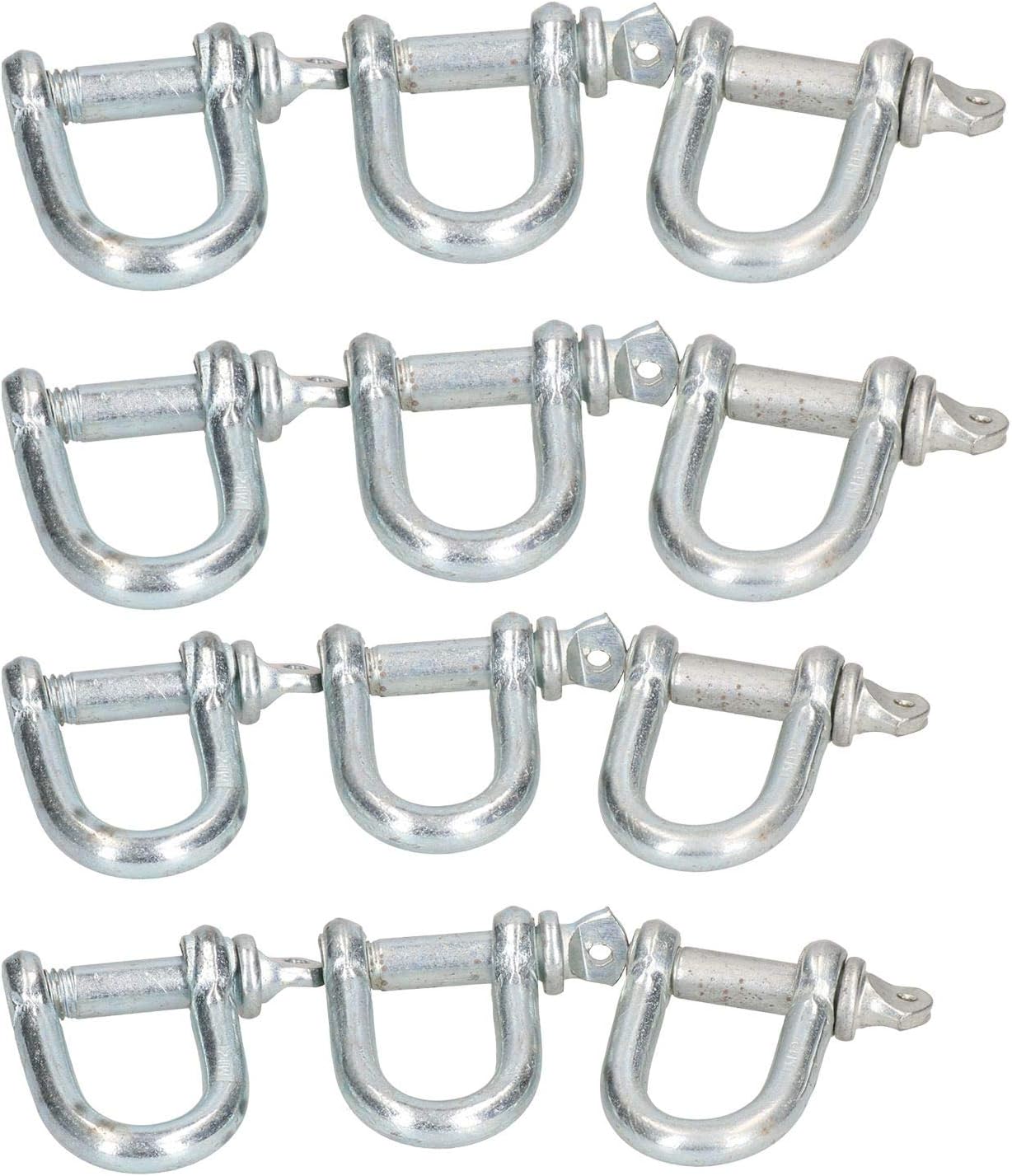 12mm D Shackles Dee Link Towing Rigging Pin Loop Galvanised Steel 12 Pack