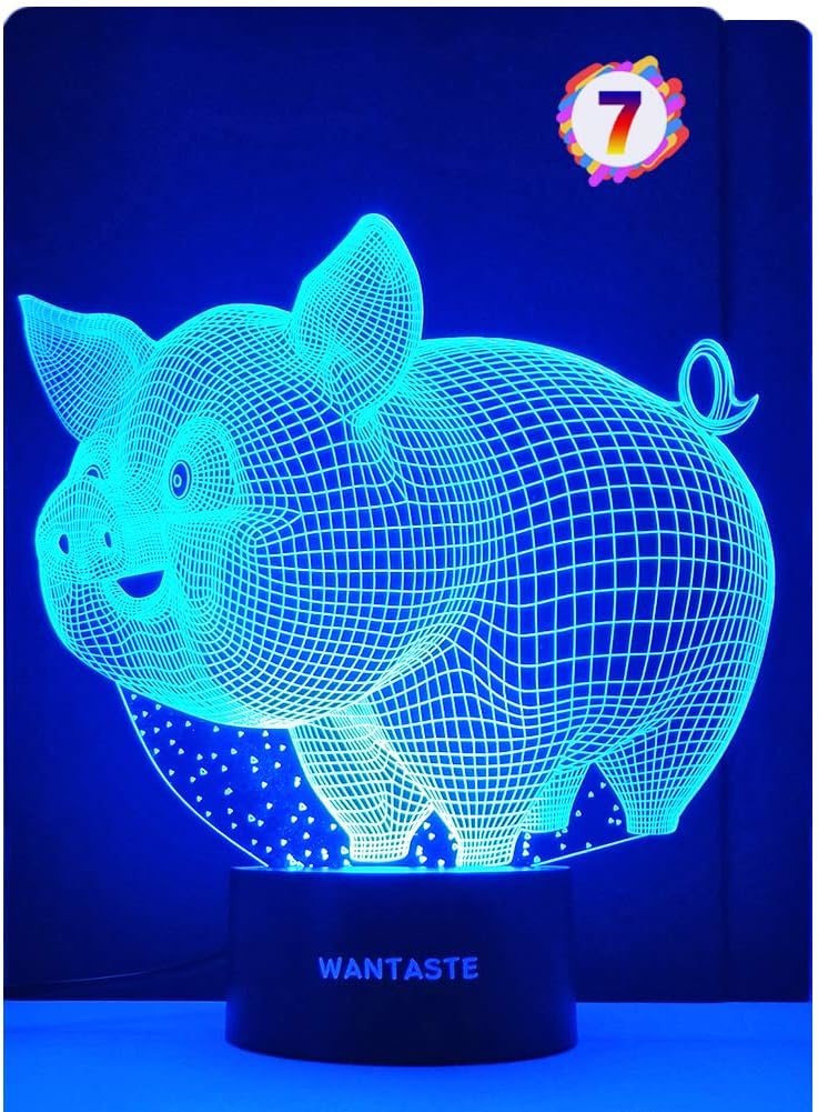 Pig 3D Decor Lamp with Remote, Toys for Girls Boys Room, Night Light Bedside Gifts for Kids Baby