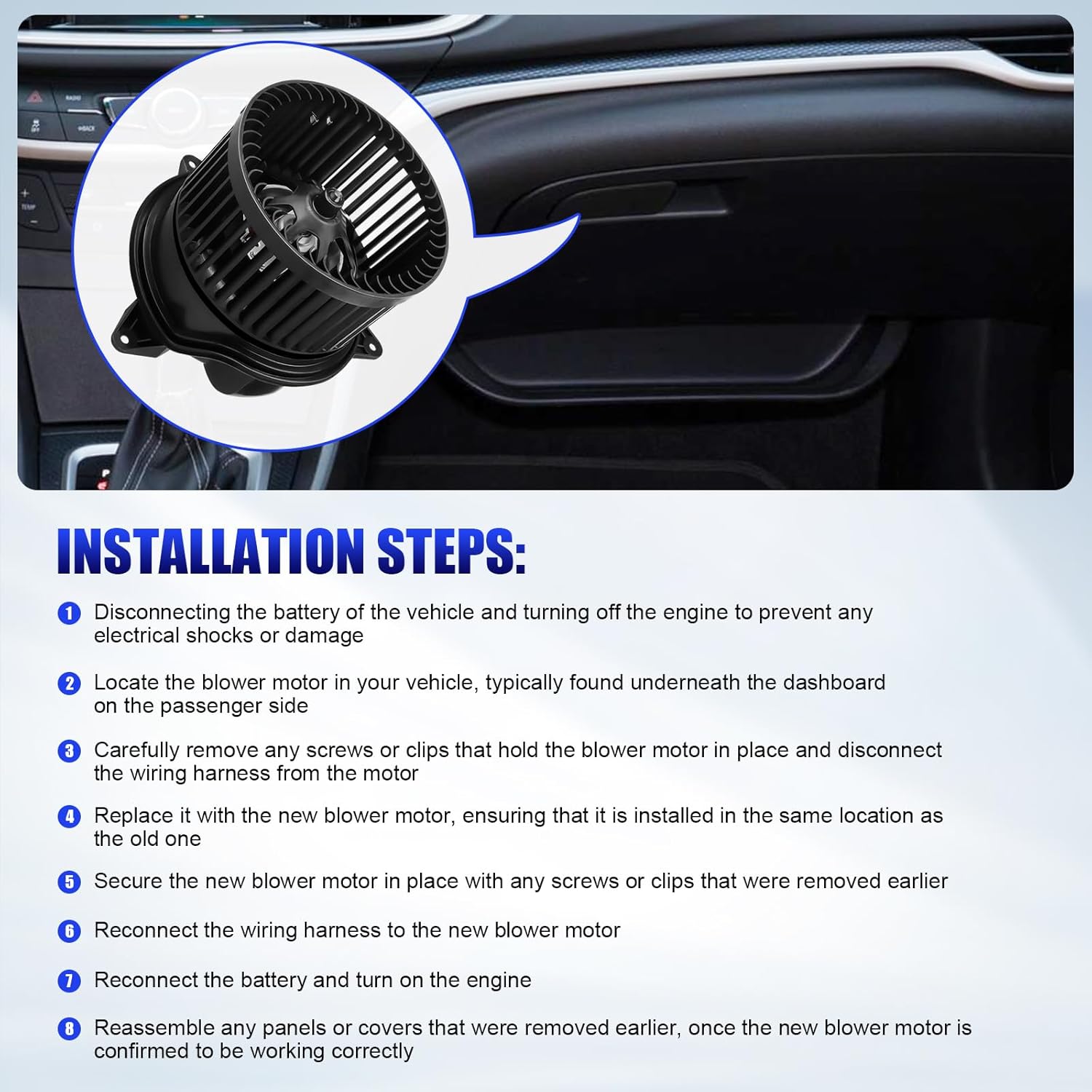 HVAC Blower Motor Fits for Ford Focus 2000 2001 2002 2003 2004 2005 2006 2007, 2010-2013 Ford Transit Connect AC Heater Blower Motor Fan Replaces# 700105, YS4Z 19805 AB