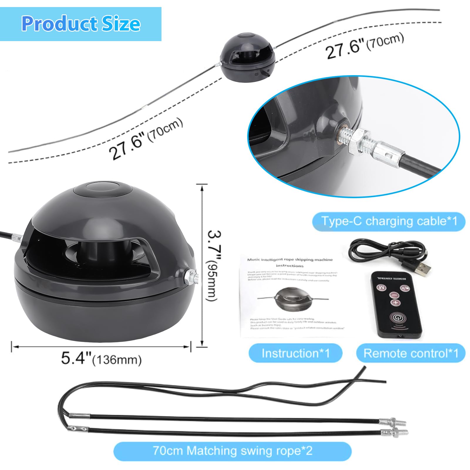 Corde à sauter intelligente - Corde à sauter électronique automatique - Machine à sauter électrique Bluetooth - Corde à sauter multijoueur réglable avec compteur LED - Noir
