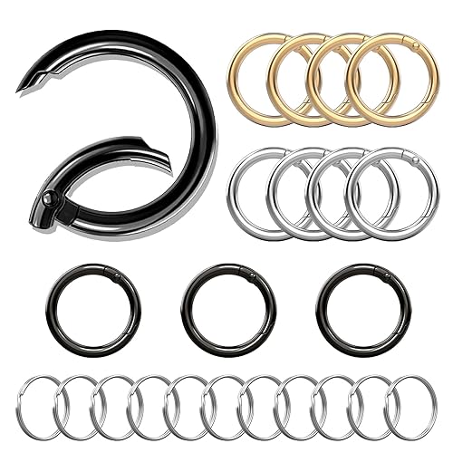 XIECHANEE Round Key Ring Carabiner Clip for Keys, Buckle, Bags, Purses, 1 Inch Keychain Rings, Set of 12
