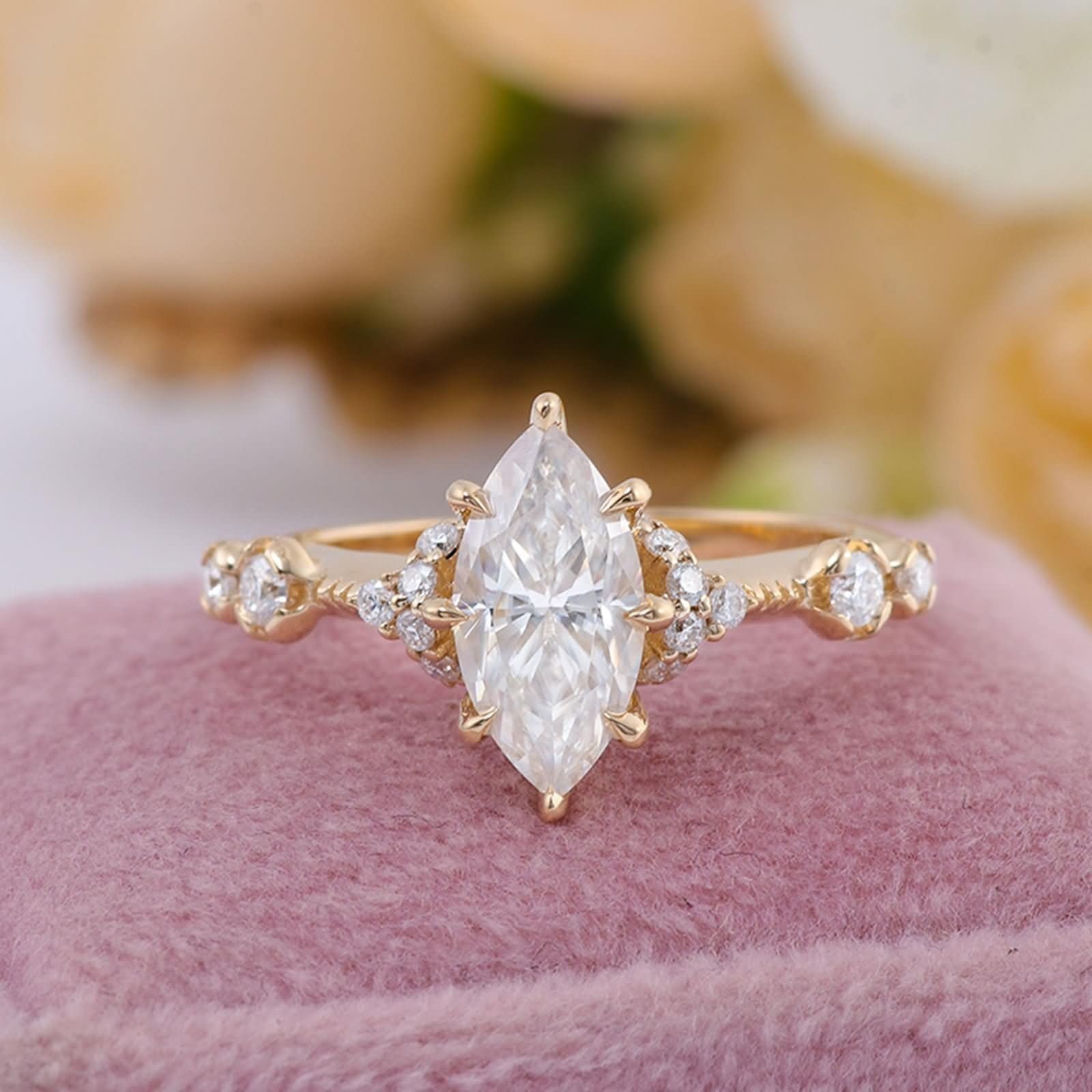 Epinki Pierścionek zaręczynowy i pierścionek zaręczynowy 9 karatów/14 karatów/18 karatów damski 2ct Moissanite White Deliate Fiancaille