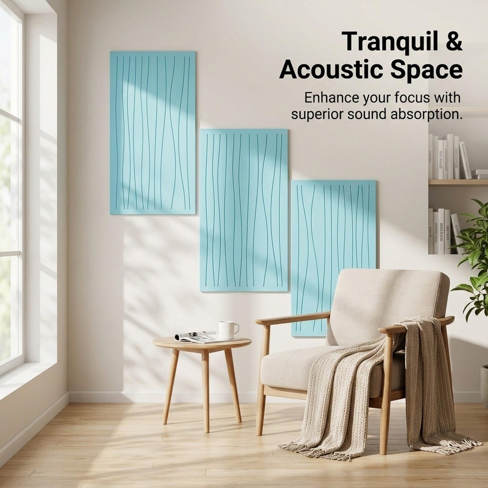 6 Pezzi Pannelli Acustici Art Pannelli Murali Fonoassorbenti Riduzione Rumore in Poliestere Installazione Facile Adatti per Studio, Lago Blu