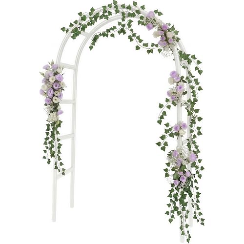 RUBFAC 7.8ft Metal Wedding Arch Frame, White Garden Trellis for Climbing Plants Outdoor, Garden Arbors and Arches Party Archway for Flower Rose Vines Birthday Bridal Christmas Decoration
