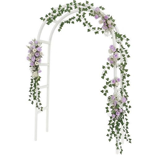 RUBFAC 7.8ft Metal Wedding Arch Frame, White Garden Trellis for