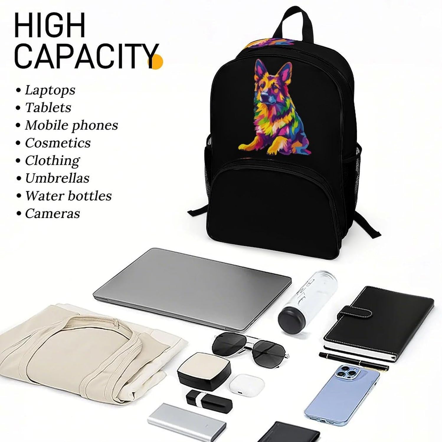 Colorful German Shepherd Travel Backpack Large Laptop Backpacks Heavy Duty Shoulder Bag Casual Daypack image 5