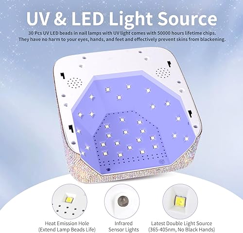 Miniatura 4 de Linssy Lámpara de uñas, lámpara de uñas LED UV inalámbrica de 72 W, secadora de uñas recargable con 5 ajustes de temporizador, luz profesional para