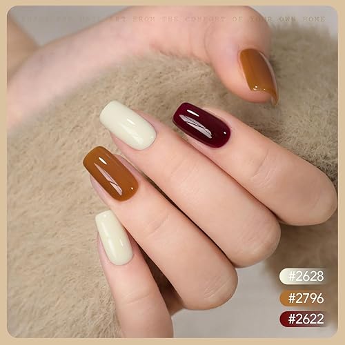 Miniatura 27 de GAOY Juego de 23 esmaltes de uñas de gel, colores otoñales, marrón, rojo, verde, purpurina, kit de uñas de gel de curado con luz UV, capa superior