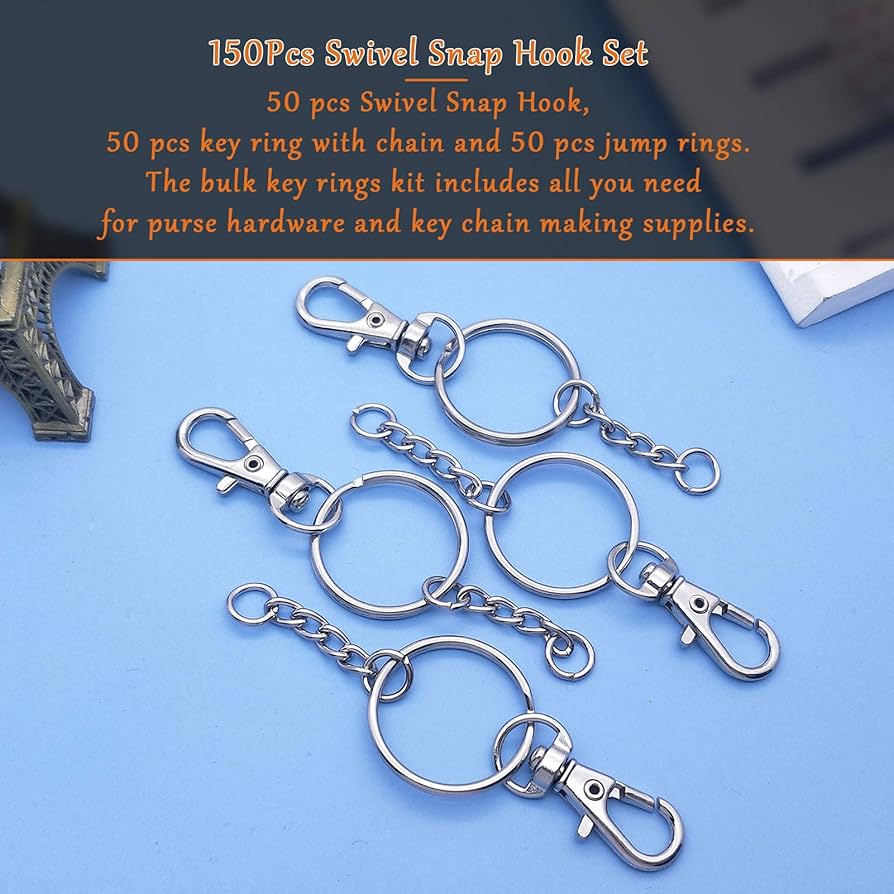 150Pcs Swivel Snap Hook,Split Key Rings with Chain and Jump