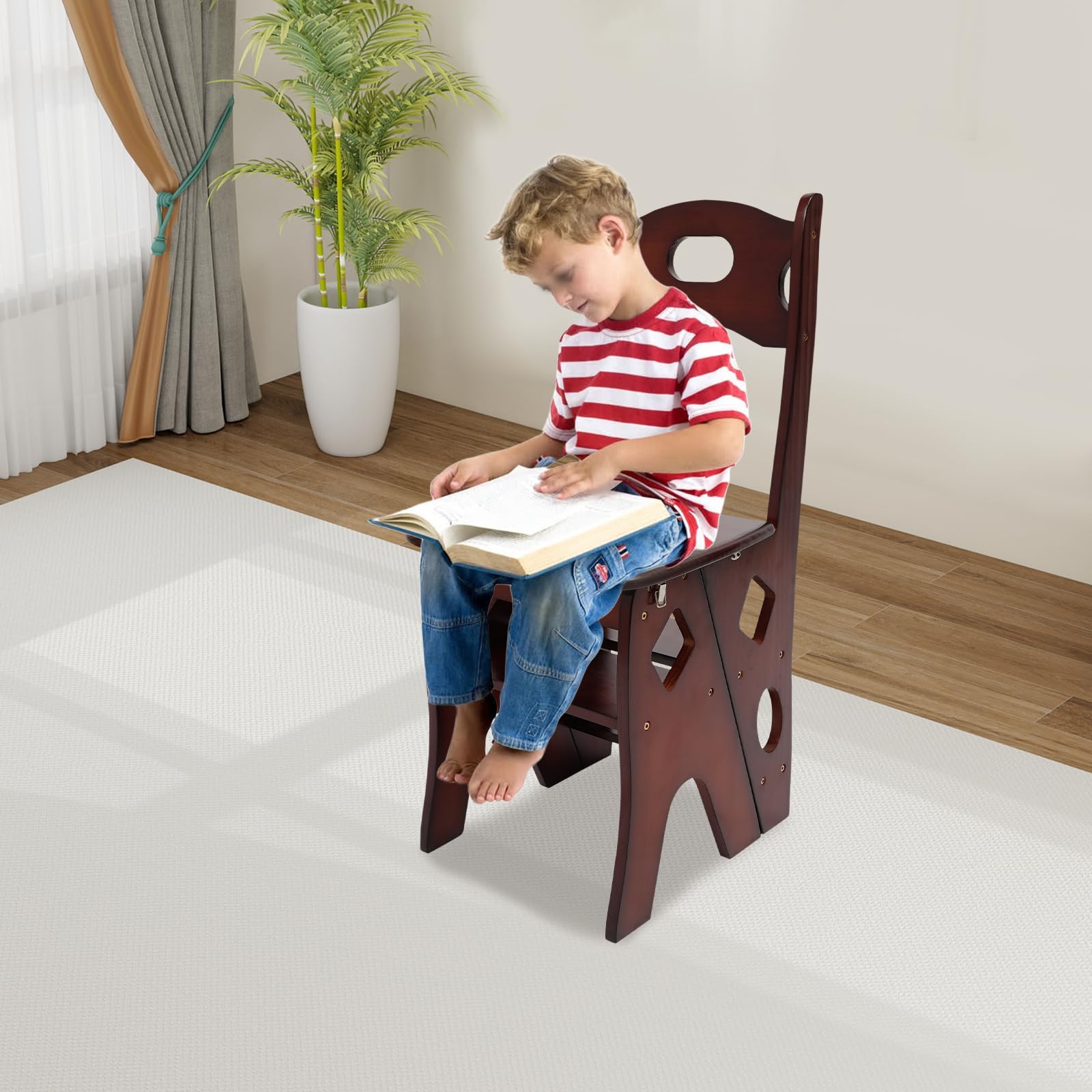 Sedia a scala, 34x44,5x87 cm Scala da biblioteca pieghevole, Sedia da biblioteca pieghevole, Sgabello pieghevole a 4 gradini, Scaletta-sedia pieghevole Può essere utilizzata in ambienti interni ed