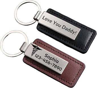 Personalized Keychains | Engraved Metal & Leather Keychain | Custom Key Chain for Car Keys | Fathers Day Gift