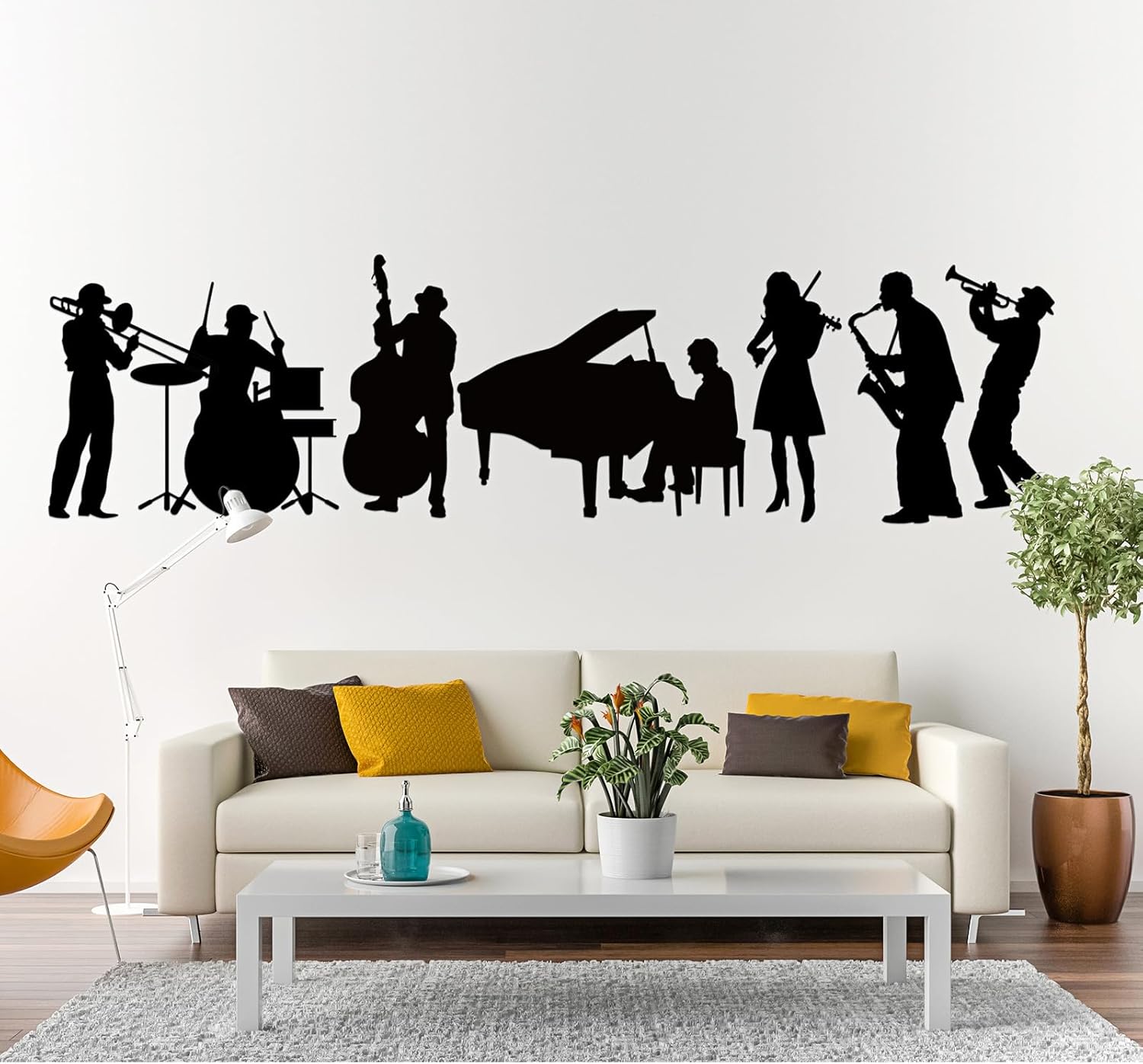 12 Pcs Jazz Band Silhouettes Cutouts Large Retro Removable PVC Wall Decal Self Adhesive Party Decorations Waterproof Silhouettes PVC Wallpaper (31.5 Inch)