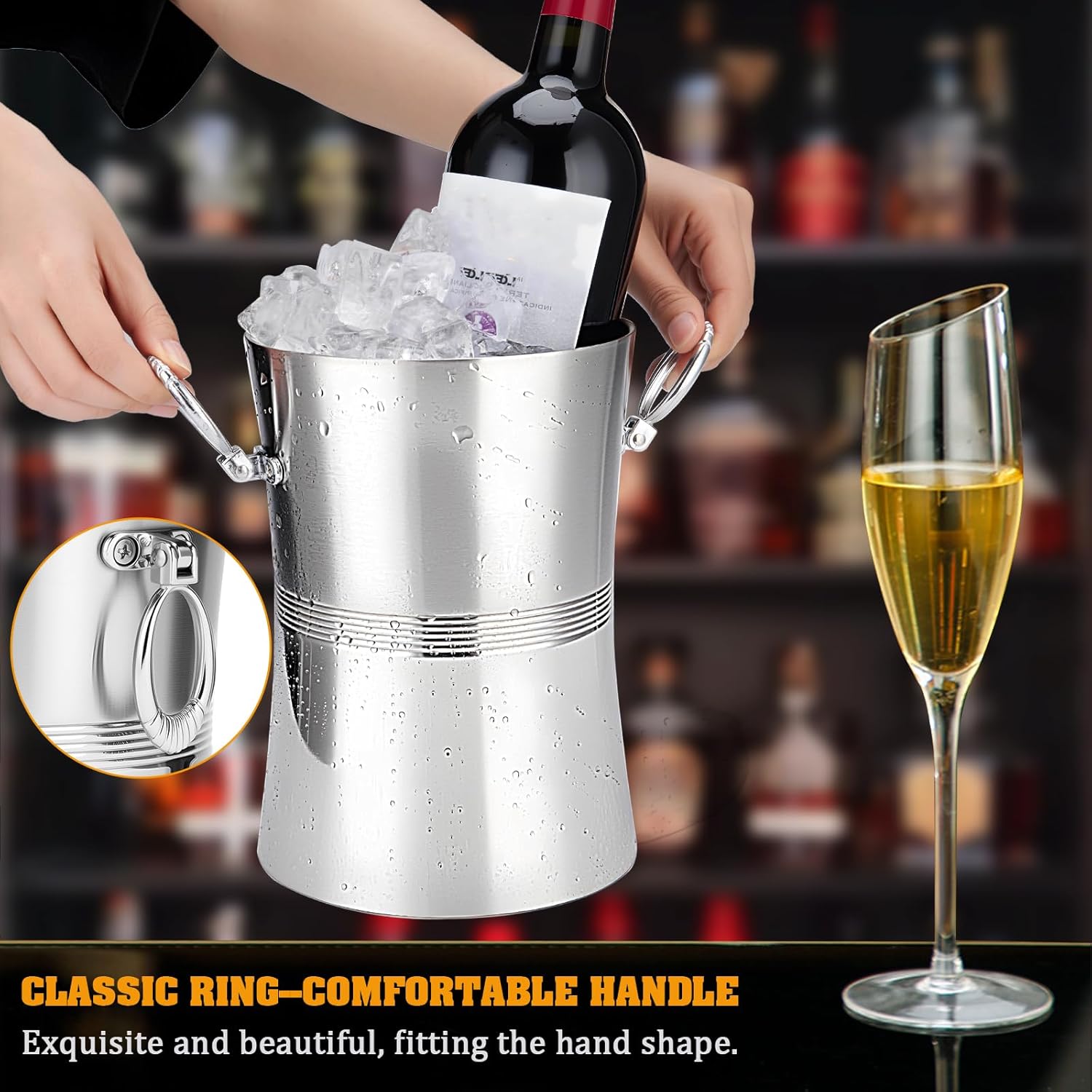 Wine Chiller Bucket, Stainless Steel Double Wall Wine Chillers for Bottles, Champagne Chiller, Ice Bucket Fits Most Standard Sized Bottles(3 Liter)