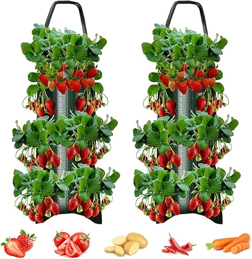 LUMOOM 2 Pezzi Sacchetto Di Coltivazione Sospeso, Sacchetti Per Fragole Con 8 Fori, Sacchetto Da Giardinaggio Con Maniglia Per Esterni, Sacchetto Per Pomodori, Fiori, Erbe, Verdure