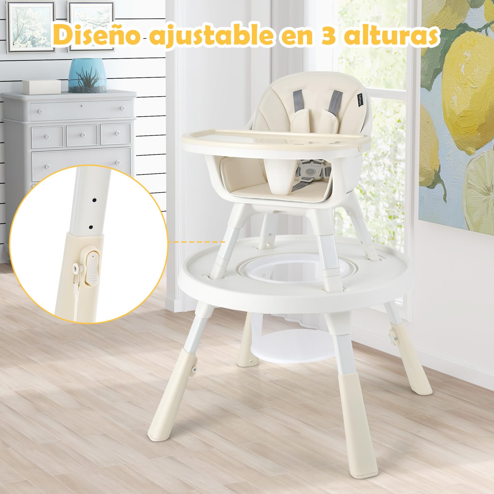 COSTWAY Trona para Bebe 6 en 1, Trona con Altura Regulable con Bandeja de 2 Niveles y Cesta, Centro Actividad para Niños Set Mesa y Silla con Bloques para Niños y Bebés de 4 a 72 Meses (Beige)