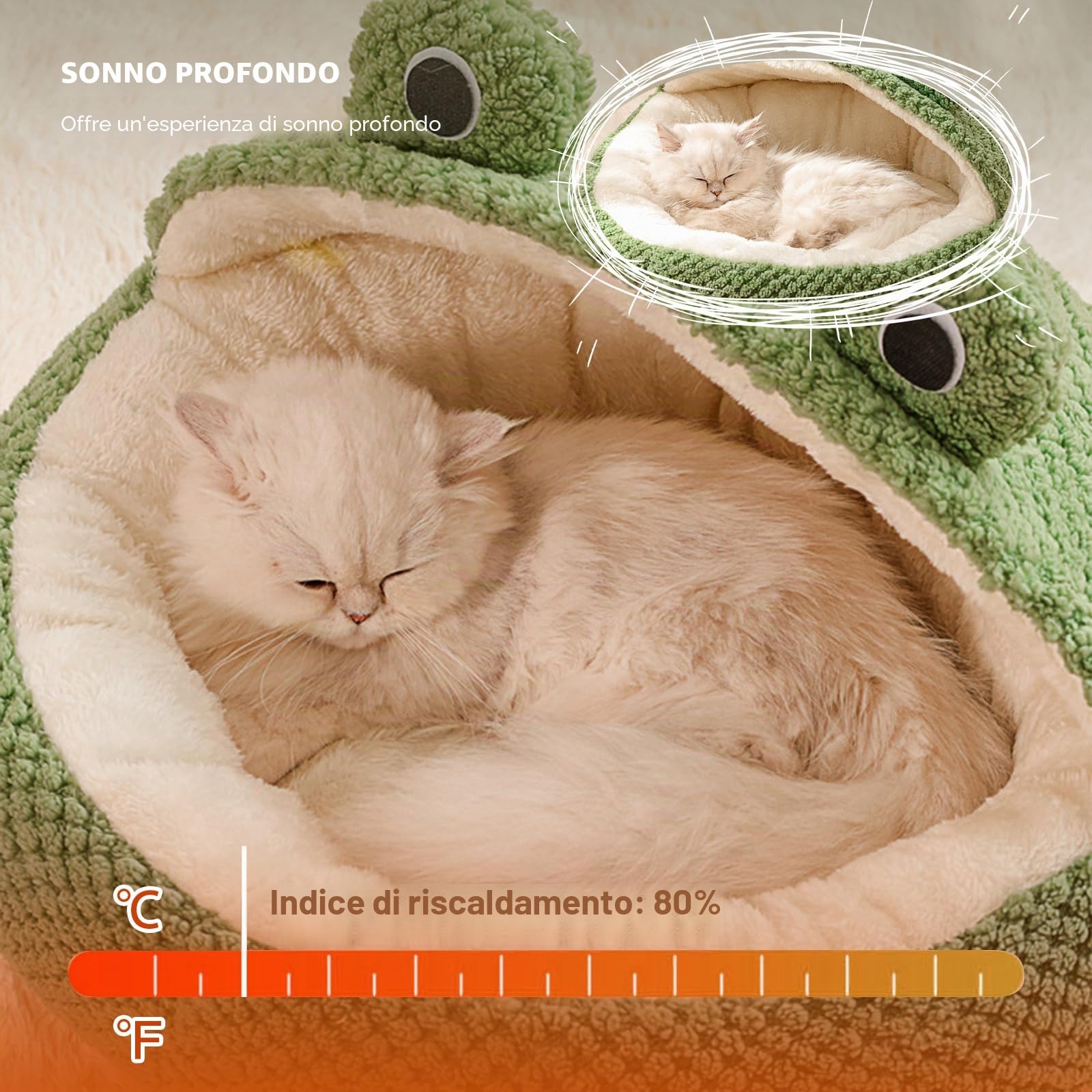 PETCUTE Cuccia da Interni per Gatti,Letto per Animali Domestici,Letto per Gatti con Cuscino Imbottito Rimovibile e Lavabile,Simpatica Forma di Rana,Cuccia per Gatto con Fondo Antiscivolo