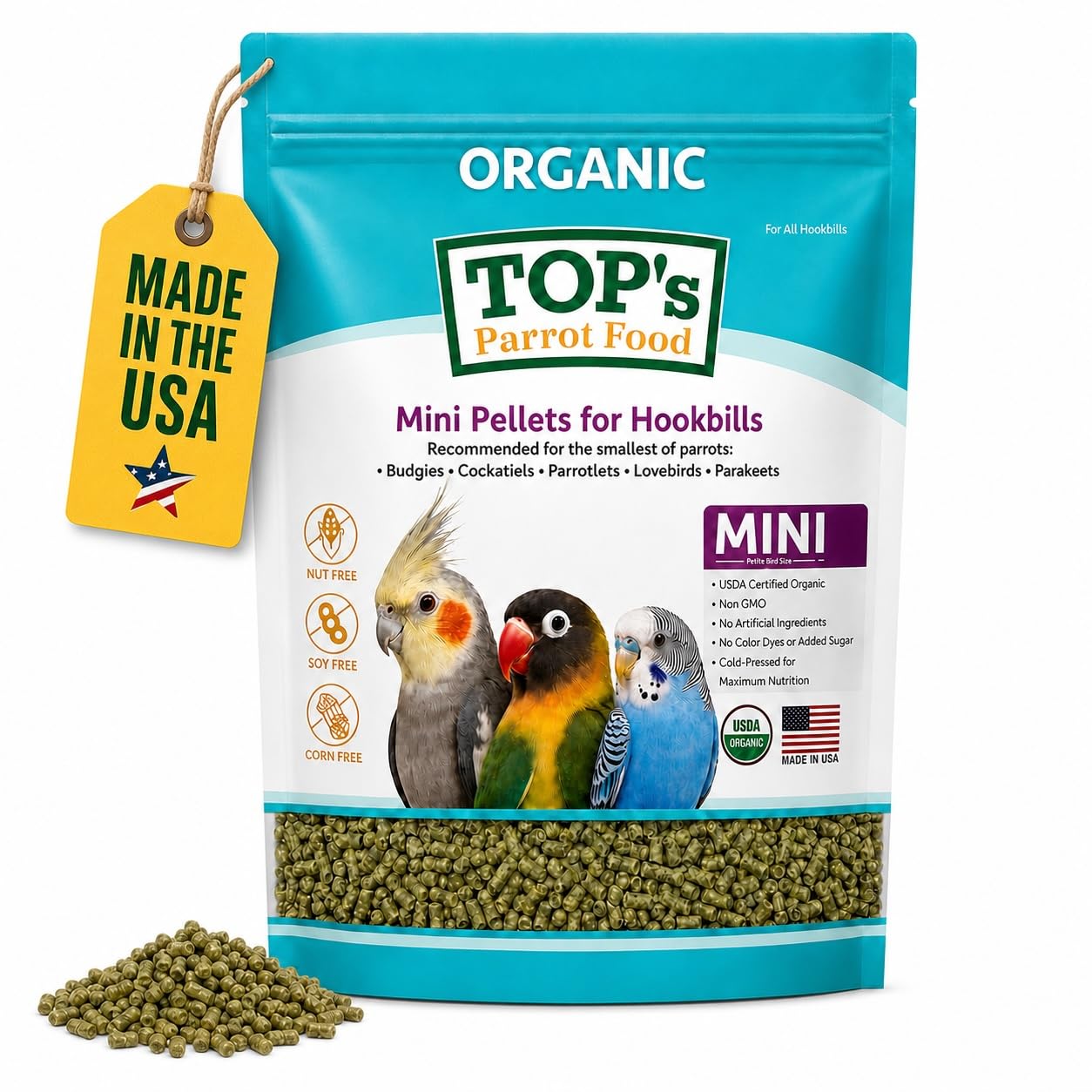 Amazon.com : TOP's Mini Parrot Pellets 4 lb, USDA Organic