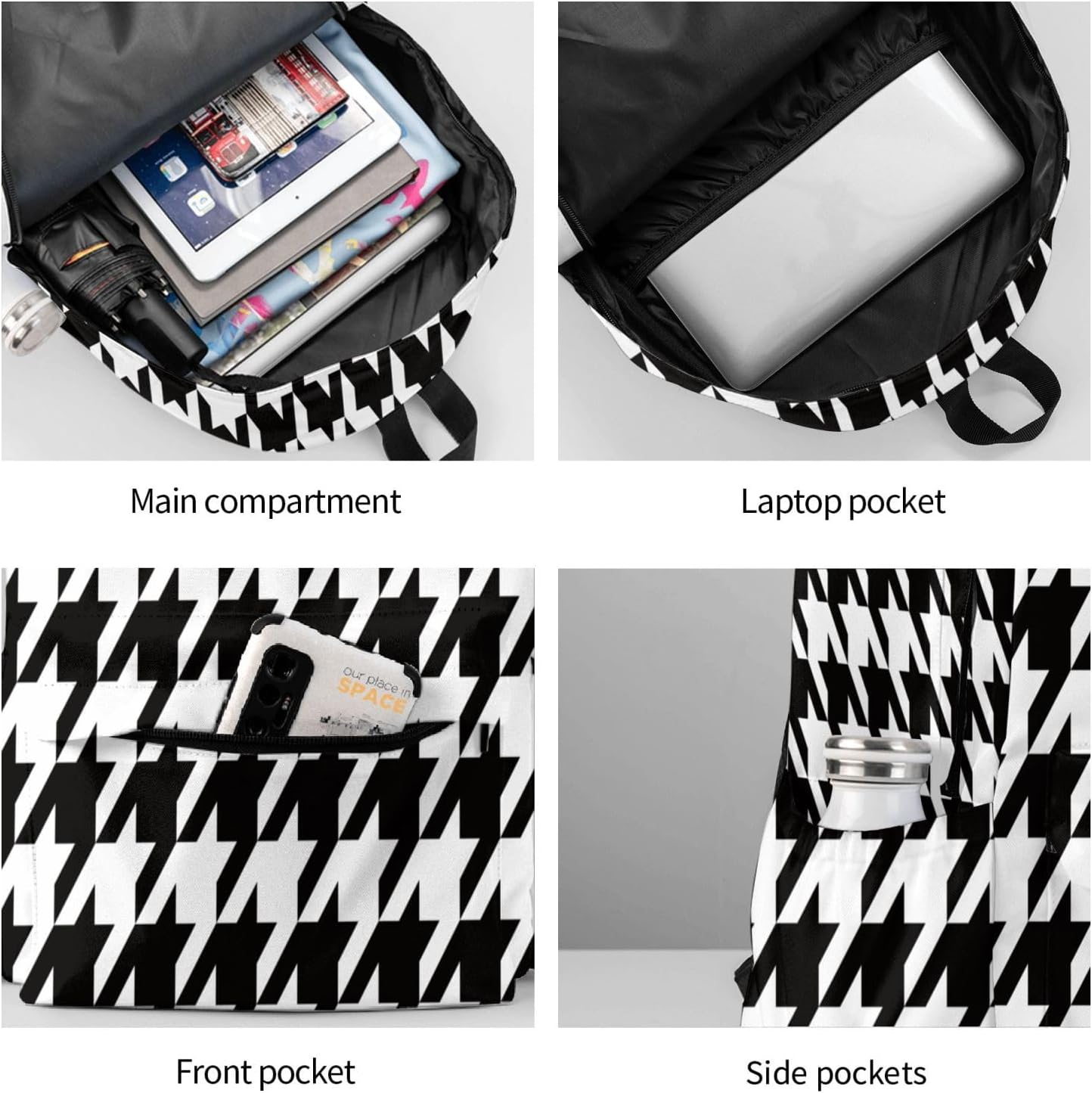 Houndstooth Laptop Backpack For Men Women, Lightweight Daypack Bookbag For Daily Commutes Business Travel Hiking