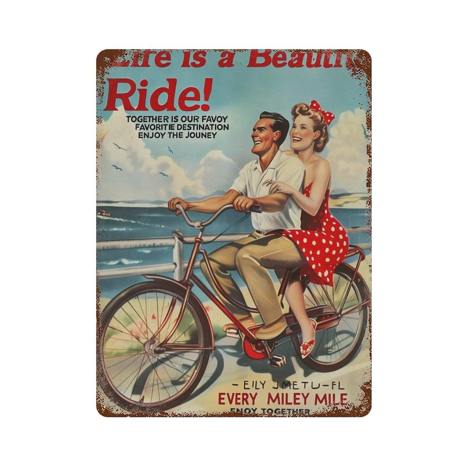 FHUYEURHRY Couple Tandem Bicycle 03 Wall Decor Retro Iron Vintage Art Metal Tin Sign Poster Modern Home Cofffee Club Art Bar Shop Decorations Style 40x30cm