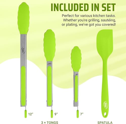 Miniatura 2 de Kaluns Pinzas de cocina para cocinar a la parrilla, juego de 4, pinzas para parrilla de barbacoa con punta de silicona, acero inoxidable resistente